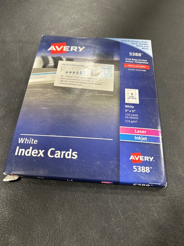 Photo 2 of Avery Unruled Index Cards for Laser and Inkjet Printers, 3 x 5, White, 150/Box