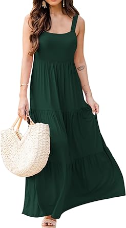 Photo 1 of ELGOGY Womens Sleeveless Loose Flowy Tiered Maxi Dress XL