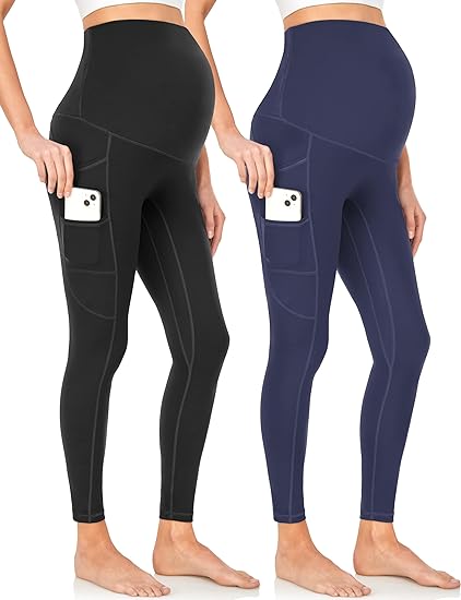 Photo 1 of Begrily Womens Maternity Leggings Over The Belly Workout Pregnancy Active Athletic Yoga Pants with Pockets 2 Pack- LARGE