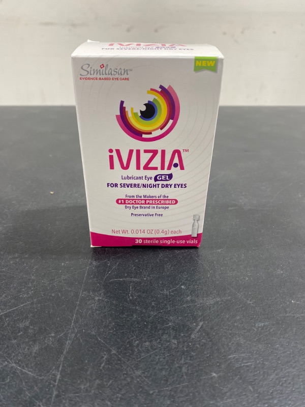 Photo 2 of iVIZIA Lubricant Eye Gel for Severe and Nighttime Dry Eye Relief, Preservative-Free, Moisturizing, 30 Sterile Single-Use Vials EXP 02/2024