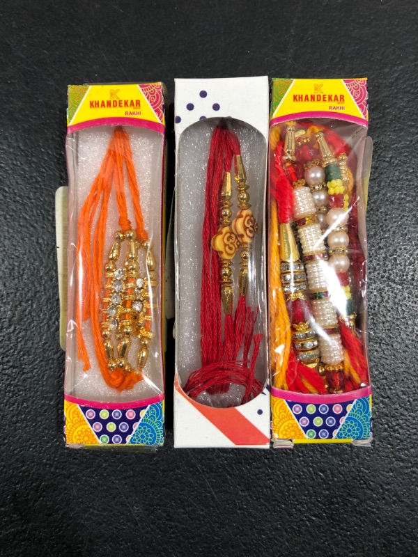 Photo 1 of 3 Pkgs- SATVIK 5 Pc Set of Designer Assorted Rakhi for Brother Bhaiya Bhabhi Traditional Handmade Bracelet Thread 