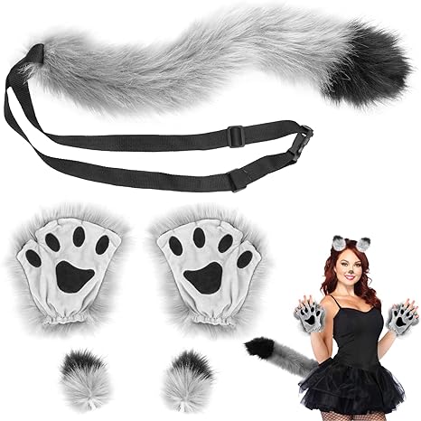 Photo 1 of Cat Cosplay Kit, Cat Paws Ears Tail Set, Plush Fabric Cat Girl Costume Suit, Halloween Christmas Fancy Party Costume Accessories Gift for Women Girls 