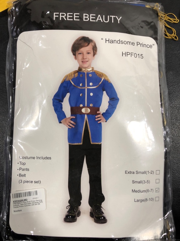 Photo 2 of [Size 6-7] FREE BEAUTY Blue Boys Prince Charming Costume-Kids Halloween Christmas Party Cosplay Prince Costumes with Belt M(Height39.4?-43.3?)