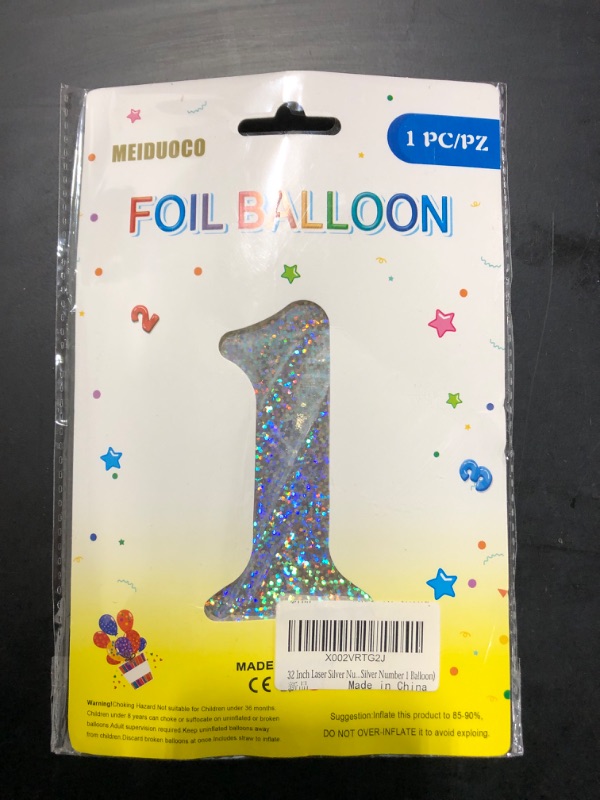 Photo 2 of 
32 Inch Laser Silver Number 1 Balloons Foil Ballon Digital Birthday Party Decoration Supplies (Laser Silver Number 1 Balloon)