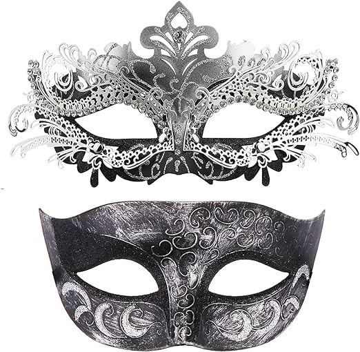 Photo 1 of 2 Pack Masquerade Masks Couples Venetian Mardi Gras Masks Halloween Party Masks Christmas Costume Carnival Masks Accessory