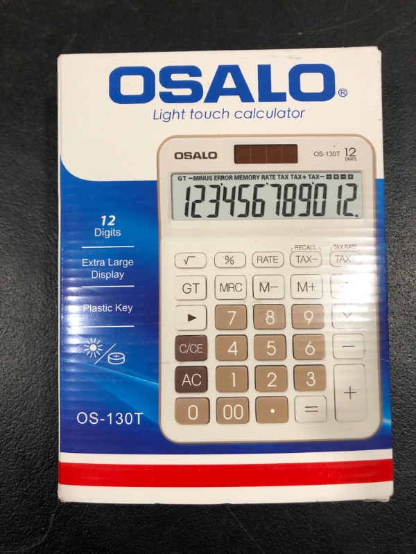 Photo 2 of OSALO Large LCD Display 12 Digit Large Number Handheld Office Desktop Tax Calculator(OS-130T)
