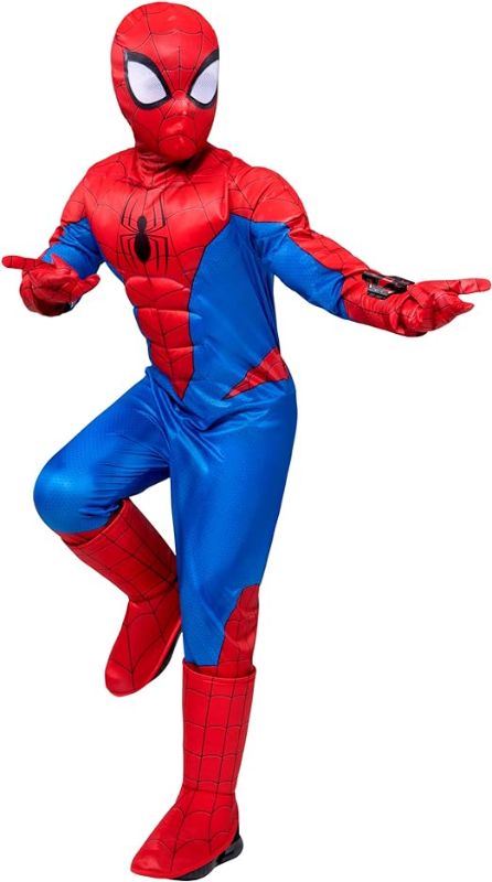 Photo 1 of [Size S] Marvel Spider-Man Official Youth Deluxe Costume - Padded Jumpsuit with Gloves and Detachable Mask
