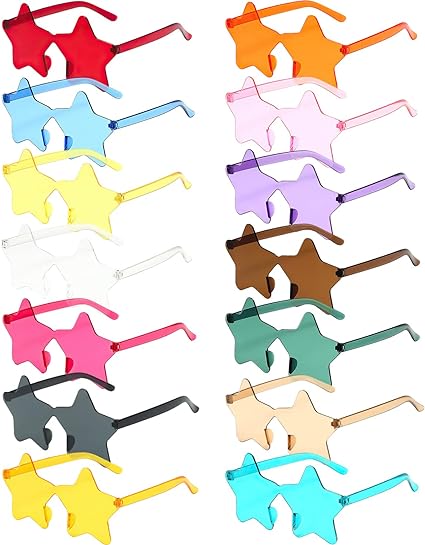 Photo 1 of 14 Pairs Star Shaped Rimless Sunglasses Frameless Star Sunglasses Transparent Candy Color Glasses Tinted Eyewear Bachelorette Party Favors Photo Booth Props, Aircraft Box Well Packaged,14 Colors 
