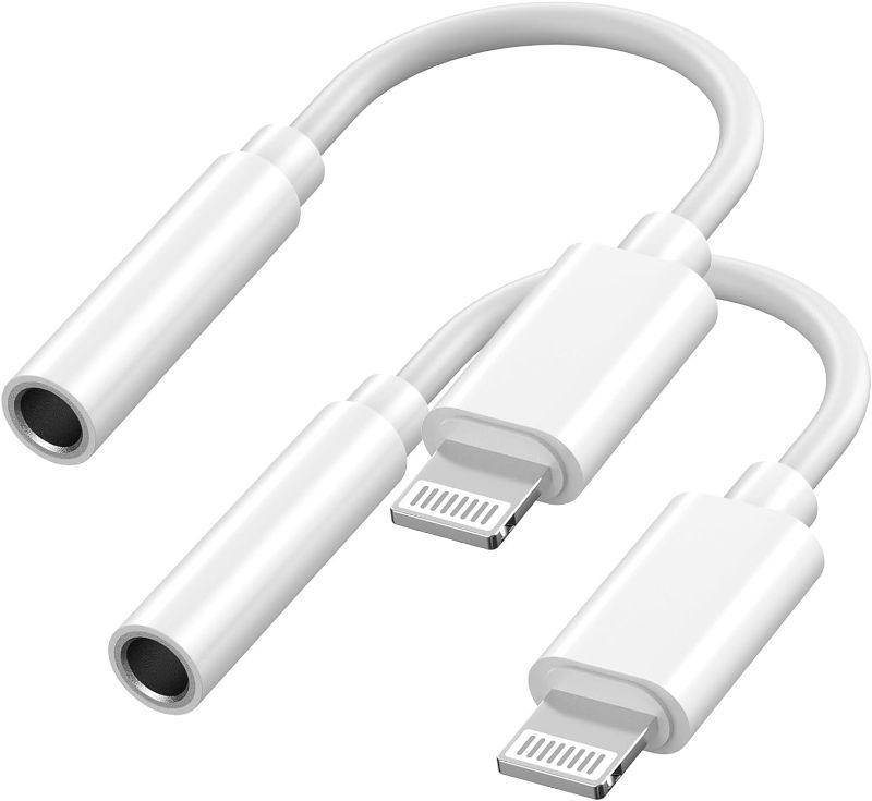 Photo 1 of 2 Pack Lightning to 3.5 mm Headphone Jack Adapter, [Apple MFi Certified] for iPhone 3.5mm Headphone/Earphone Audio Aux Adapter Dongle for iPhone 14/13/12/11/SE 2020/XS/XR/X/8/7/iPad, Support iOS 16 