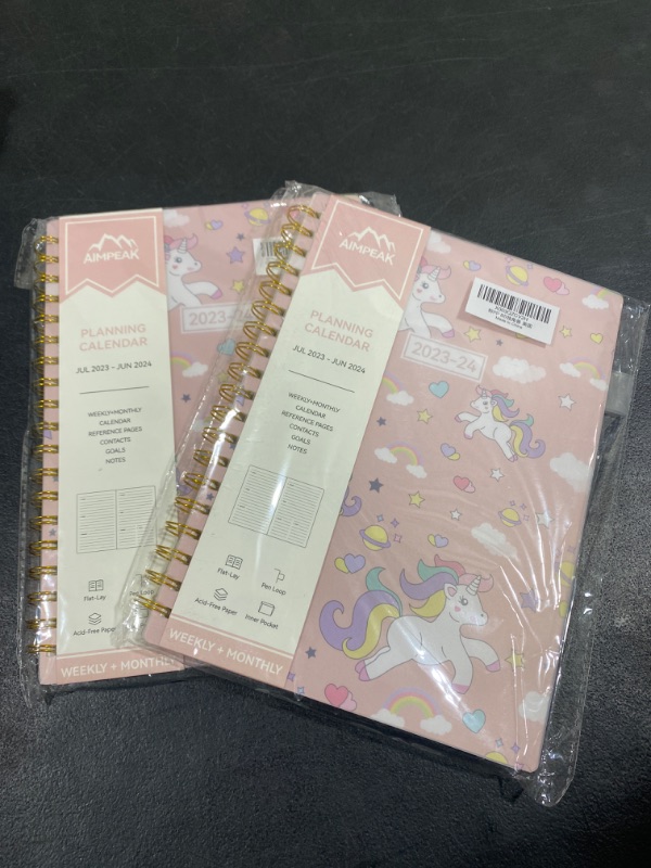 Photo 2 of 2 PACK- Planner 2023-2024, Academic Year Planner from Jul.2023 - Jun.2024, AIMPEAK 2023-2024 Planner Weekly and Monthly with Tabs, Inner Pocket, Pen Loop, Waterproof Cover, Spiral Binding Uni-corn(7"x10") 