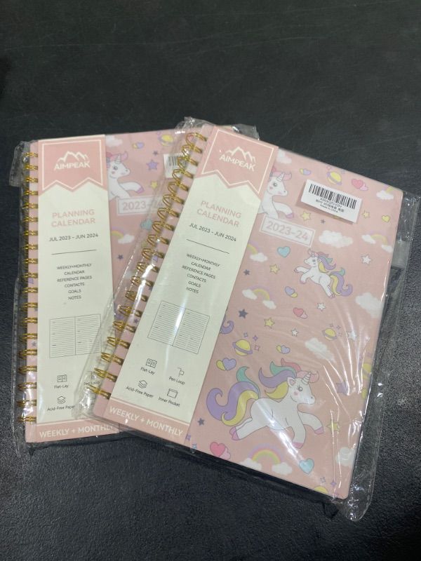 Photo 2 of 2 PACK- Planner 2023-2024, Academic Year Planner from Jul.2023 - Jun.2024, AIMPEAK 2023-2024 Planner Weekly and Monthly with Tabs, Inner Pocket, Pen Loop, Waterproof Cover, Spiral Binding Uni-corn(7"x10")
