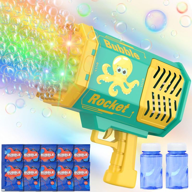 Photo 1 of Bubble Gun, 69 Holes Bubble Machine Gun with Colorful Lights/Bubble Solution Bubble Machine for Kids Adults Ideal Bubble Maker Toys Gift for Birthday, Wedding, Party, Indoor Outdoor Play (Green) 