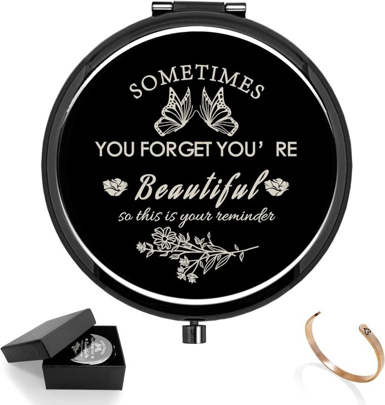 Photo 1 of Kwtzkuo Birthday Gift for Girls Women, Christmas New Year Gift Makeup Mirror & Bracelet Set for Friends Coworker —Sometimes You Forget You're Beautiful 