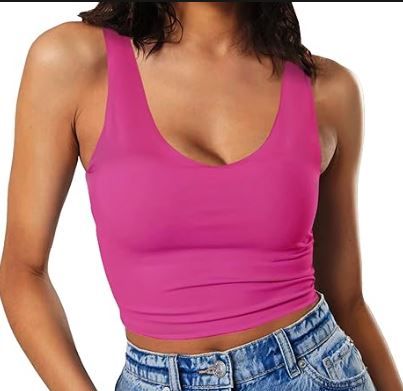 Photo 1 of GEMBERA Womens Scoop V Neck Sleeveless Crop Tops Strappy Cropped Tanks-LARGE