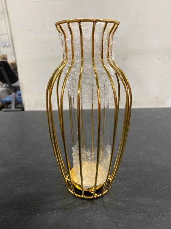 Photo 3 of  Grensuk Gold Flower vase,Gold Vase for Home Decor,Geometric vases for centerpieces,Glass vase for Shelf Decor,Modern Vase for Kitchen Decor and Desk Decor Wedding,Gold Candle Holder(10 inch Gold