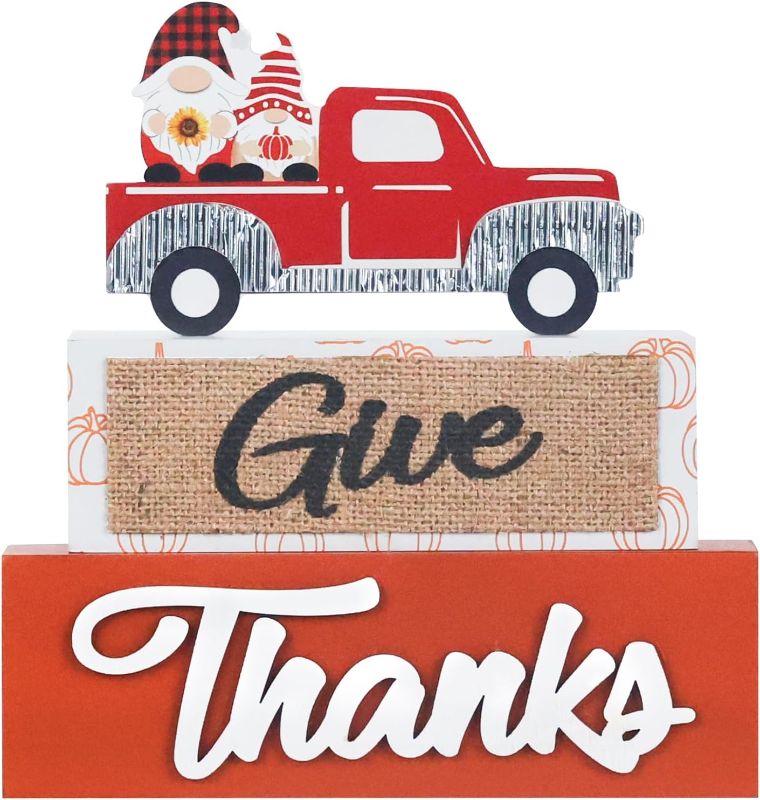 Photo 1 of 2 PACK- NEEDOMO Fall Decorations for Home, 3-Layered Wooden Truck Sign with Give Thanks Gnome Fall Decor, Thanksgiving Decorations for Living Room, Table, Tiered Tray, Mantel 