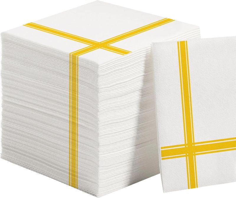 Photo 1 of 200 Count Cocktails Napkins Premium Quality, 2 Ply White Beverage Napkins Disposable, Fold Size 6.5" X 6.5", Paper Hand Towels Absorbent, Soft Tissue for Bar Party Kitchen Wedding Birthday