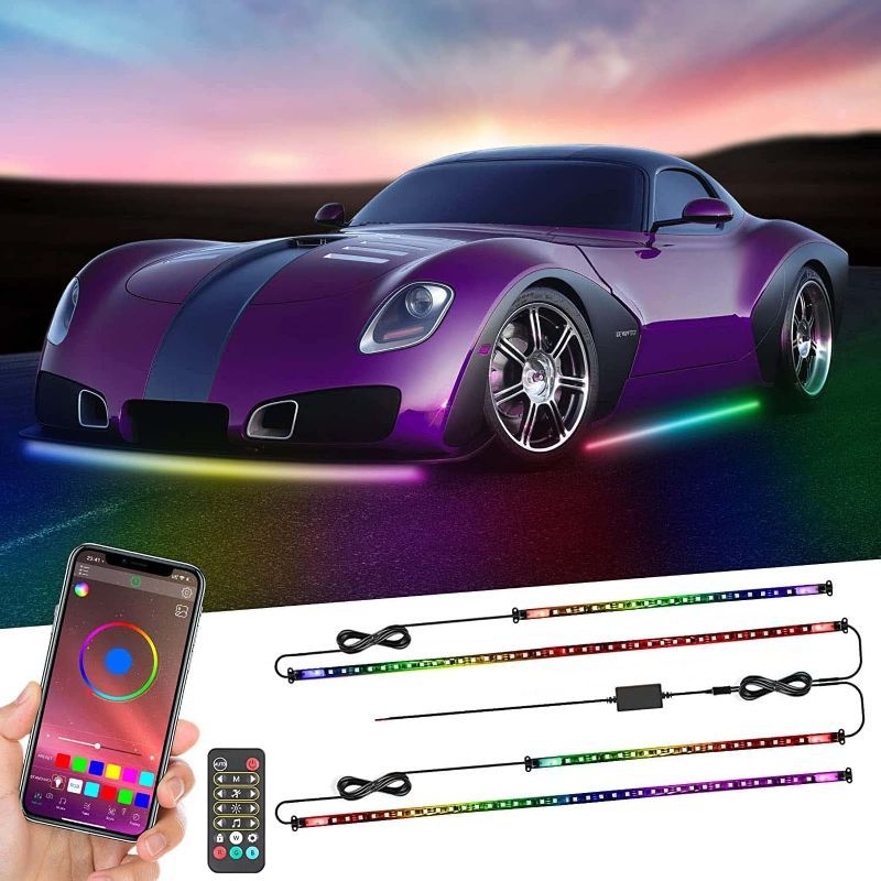 Photo 1 of JINYU Car Underglow Light Kit with APP and Remote Control Dream Color Chasing Car Exterior Decorative Light Strip,Music Sync Car Light Strip DC12V IP67 Waterproof, 4 Strips