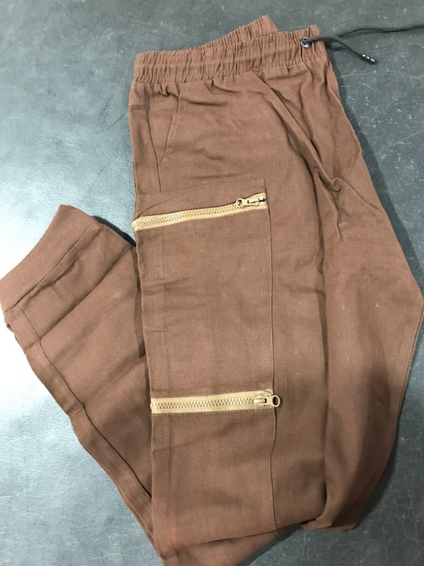 Photo 2 of Awe-Coth Men's Casual Slim-Fit Chino Pant - Lightweight Zip-Pocket Drawstring Elastic Waist Tapered Cargo Pants XX-Large Brown