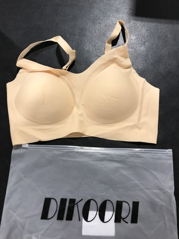 Photo 2 of DIKOORI V-Neck Wirefree Seamless Bras for Women Comfort Soft Lightly Bra with Removable Pads Medium Nude