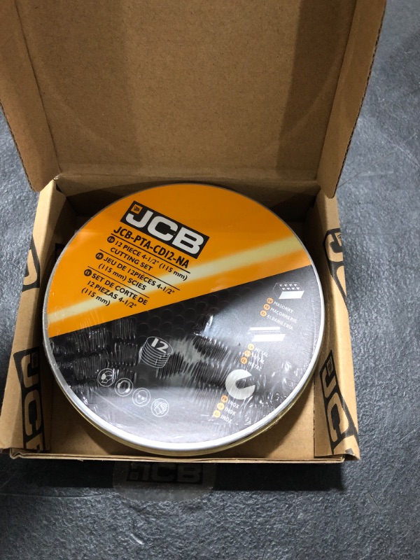 Photo 2 of "JCB - 12 Piece Cutting Disc Set | 4-1/2"" Discs | Suitable For Cutting Various Materials, Storage Tin and Various Graded Bonded Abrasive Discs Included" (JCB-PTA-CD12-NA) Angle Grinder Cutting Disc Set