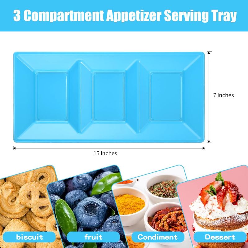 Photo 1 of  3 Compartment Serving Dish Plastic Disposable Serving Tray Disposable 15 PCS