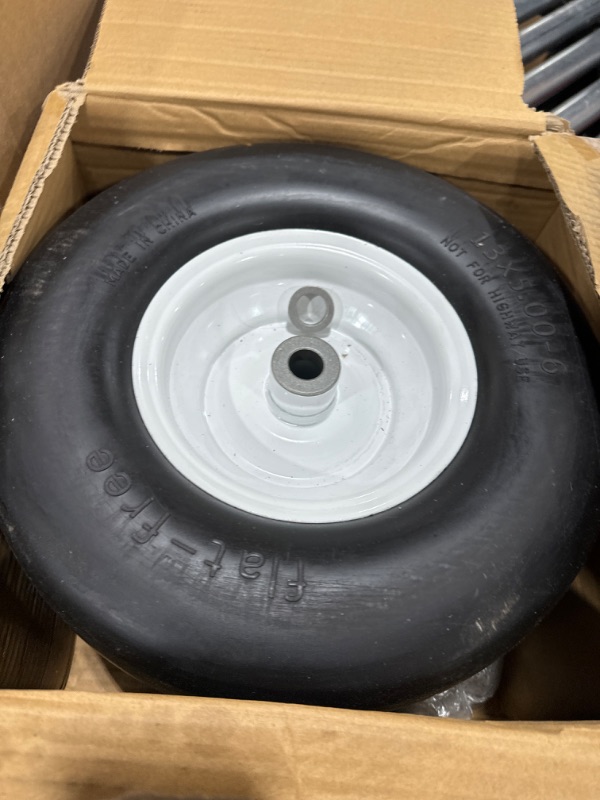 Photo 2 of 2 PCS Premium 13x5.00-6 Flat Free Tire and Wheel for Lawn Mowers & Zero Turn Mowers, with 3/4" & 5/8" Grease Bushing and 3.25"-5.9" Centered Hub, Solution for Commercial Grade Lawns, and Garden Turf