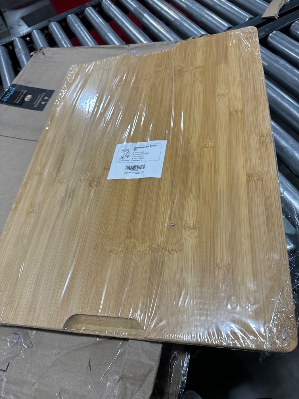 Photo 2 of 24 x 18 Extra Large Bamboo Serving Boards for Kitchen, Heavy Duty Wood Butcher Block Chopping Board with Handle and Juice Groove for Meat, Large Charcuterie Board, Over the Sink Cutting Board 24" X 18"