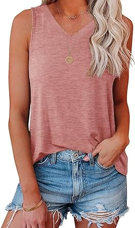 Photo 1 of Eniloyal Comfort Womens Tank Tops, Lightweight Summer Sleeveless V Neck Workout Shirts, Loose Tunic Yoga Blouse T-Shirt - Pink, Large