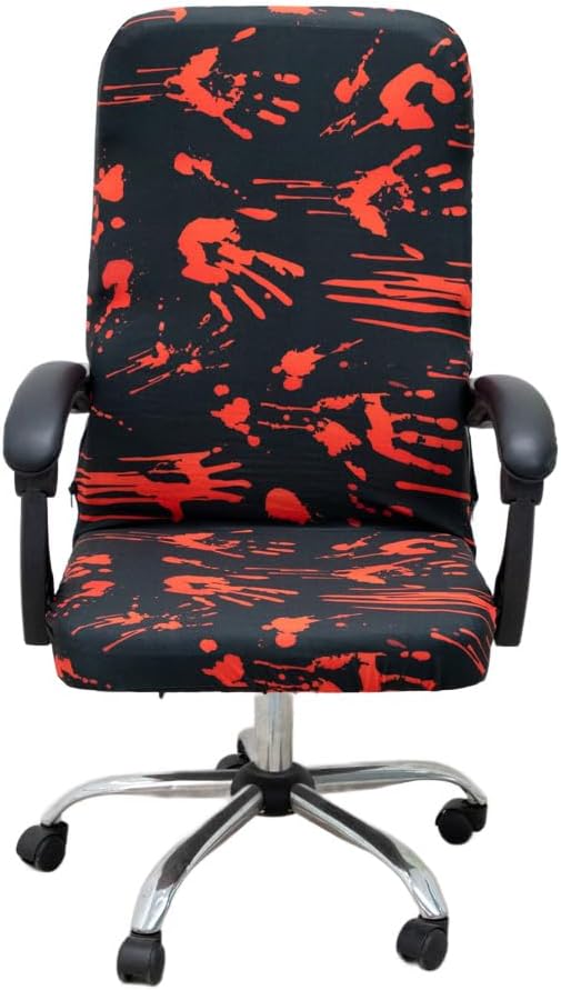 Photo 1 of ACOFRR Halloween Office Chair Covers Bloody Handprints Footprints on Black Horror Theme Print Stretchable Slipcover for Modern Simplism Style High Back Boss Chair (No Chair) (L, Halloween04) 