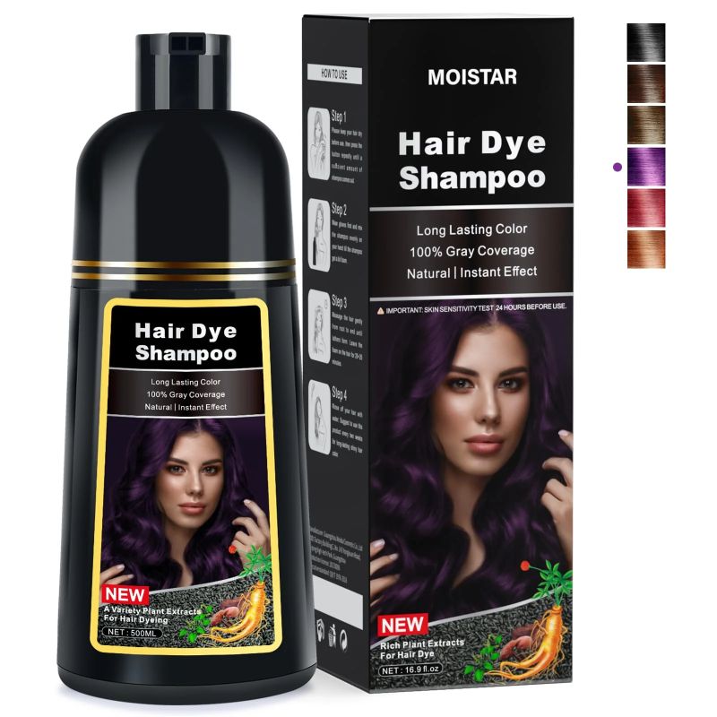 Photo 1 of 2 Pack - MOISTAR by Ivnil Purple Hair Dye Shampoo Hair Color Shampoo for Gray Hair Coverage, Herbal Purple Hair Dye Shampoo 3 in 1 for Men/Women, Instant Purple Coloring Shampoo Permanent, Ammonia-Free
