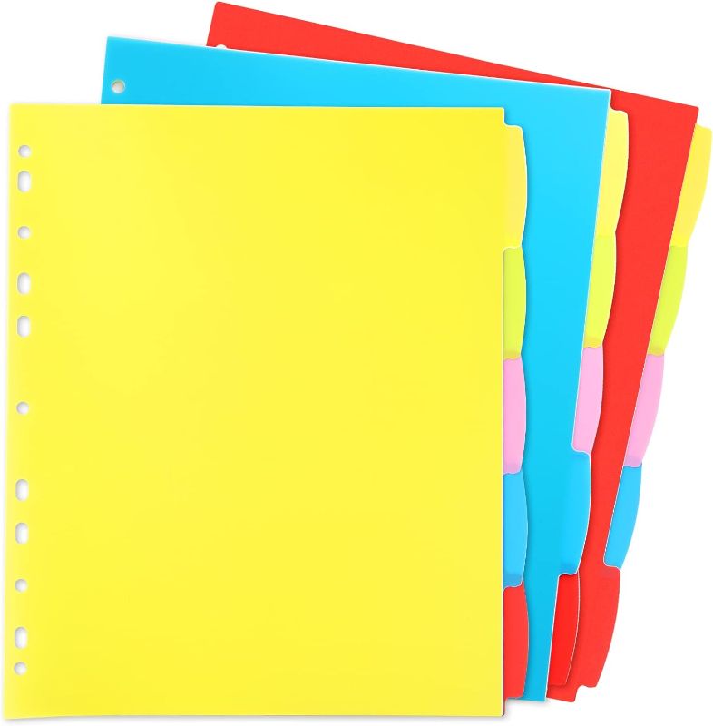 Photo 1 of WOT I Plastic 5-tab Dividers - 6 Sets, Write & Erase Big Tabs Dividers for 3 Ring Binder, Bright Multicolor, Total 30 Tabs
