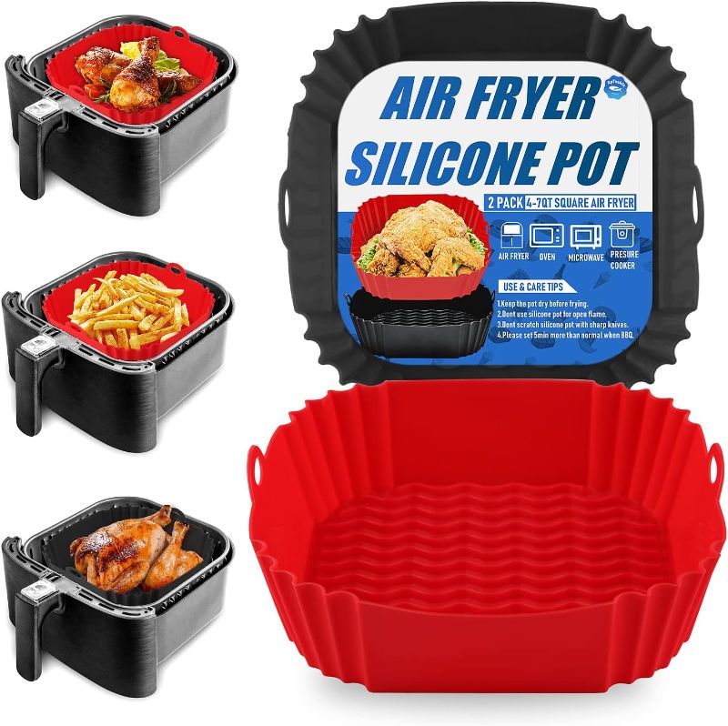 Photo 1 of 2 PCS Silicone Air Fryer Liners, 8" Reusable Air Fryer Pot for 4 to 7 QT Air Fryer Inserts, Replacement of Flammable Parchment Paper, Reusable Baking Tray Oven Accessories