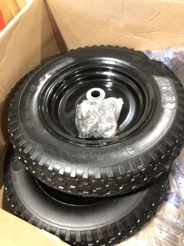 Photo 3 of (2-PACK) 4.80/4.00-8" Flat Free Tire and Wheel - Universal Fit 14.5" Solid Wheelbarrow Tires with 3" Hub and 5/8" Bearings – Extra Adapter kit includes 3/4" Ball Bearings, 1" and 1/2" Nylon Spacers 2 14.5"(Flat Free Tire?