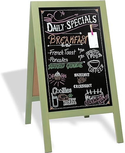 Photo 1 of Wooden A-Frame Sign with Eraser & Chalk - 40 x 20 Inches Magnetic Sidewalk Chalkboard – Sturdy Freestanding Sandwich Board Menu Display for Restaurant, Business or Wedding 40x20 Inches Rustic Natural Wood