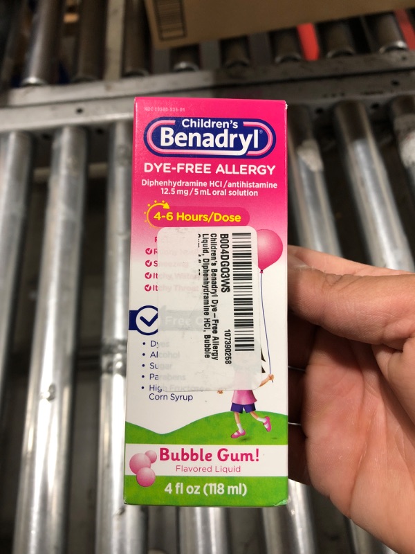 Photo 3 of Benadryl Children's Dye-Free Allergy Liquid, Diphenhydramine HCl, Bubble Gum, 4 fl. oz