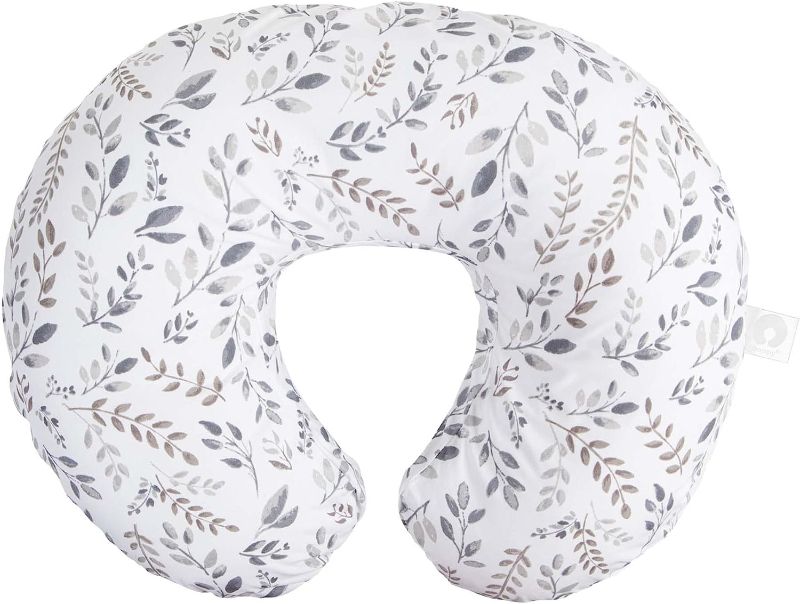 Photo 1 of Boppy Nursing Pillow Original Support, Gray Taupe Leaves, Ergonomic Nursing Essentials for Bottle and Breastfeeding, Firm Fiber Fill, with Removable Nursing Pillow Cover, Machine Washable
