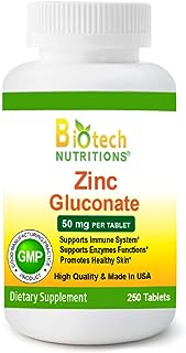 Photo 1 of Biotech Nutritions Zinc Gluconate 50 mg 250 Tablets Made in USA Vegetarian/Vegan Zinc GluconateEXP 2/2024