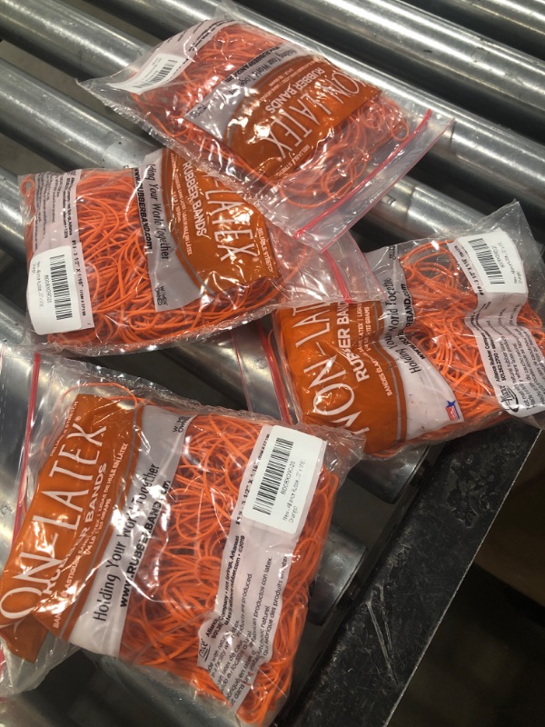 Photo 2 of Alliance Rubber 37198#19 Non-Latex Rubber Bands, 1/4 lb Poly Bag Contains Approx. 260 Bands (3 1/2" x 1/16", Orange) 3 1/2 x 1/16 Inches 1/4 Pound Bag - 4PKS