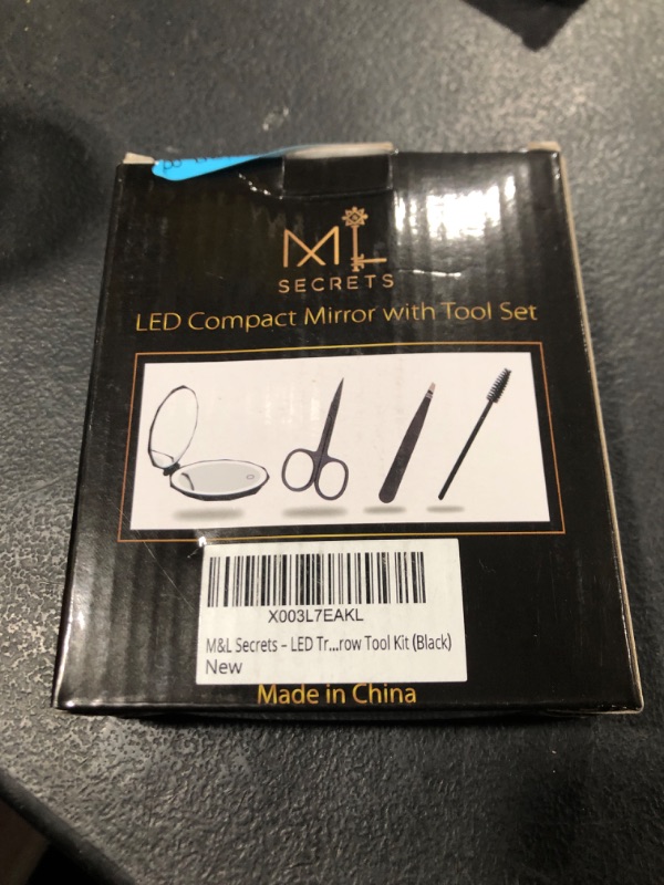 Photo 1 of M&L Secrets LED Compact Mirror with Light Magnification 1x/5x – 3.8" Handheld 2-Sided Rechargeable Small Pocket Mirror for Handbag and Purse with Eyebrow Kit (Black)