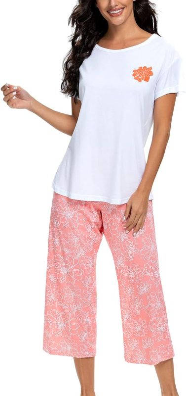 Photo 1 of 2xl Tugege Pajama Sets Womens Short Sleeve Sleepwear Tops with Capri Pants Cotton Casual and Fun Printed 2 Piece Lounge Pjs Set