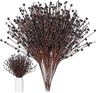 Photo 1 of 10 Pcs Halloween Artificial Berry Stem Picks Artificial Pip Berry Stems Halloween Patriotic Stems Black Pip Berry Stems for Halloween Vase Haunted House Gothic Floral Artificial Decor