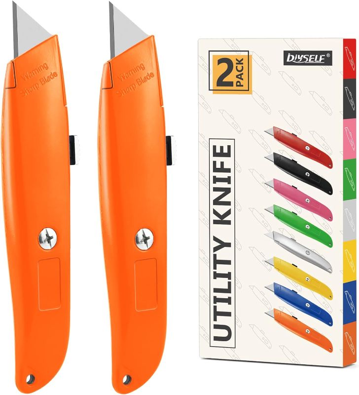 Photo 1 of 2Pack Utility Knife Box Cutter Retractable Blade Heavy Duty (Orange)