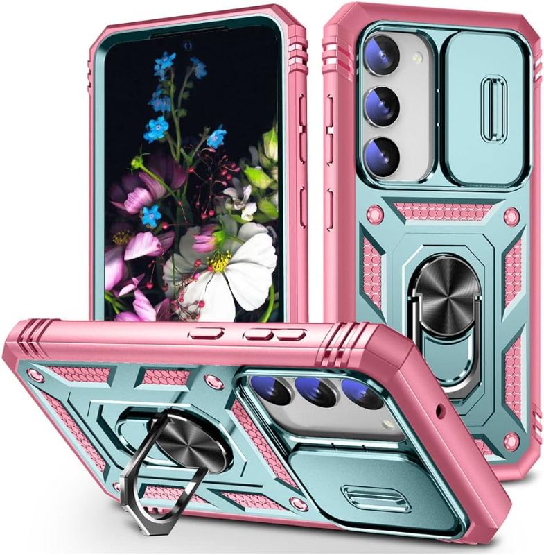 Photo 1 of Huisyia Samsung Galaxy S23 Plus Phone Cover, Samsung S23 Plus Stand Phone Case, Slide Camera Protection Phone Case for Galaxy S23 Plus, GreenPink
