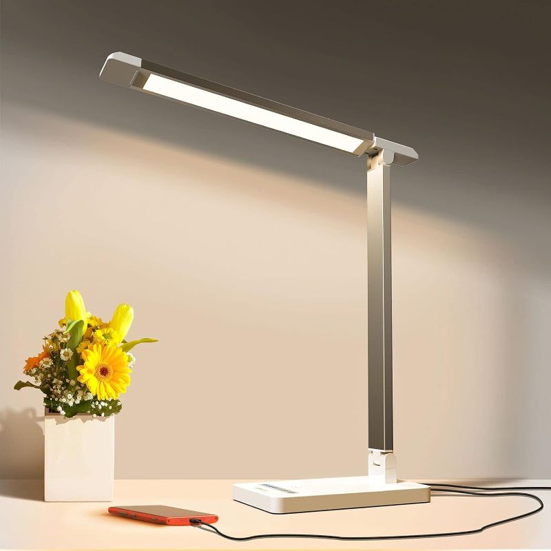 Photo 1 of Luxmann LED Desk Lamp with USB Port: Eye-Caring Office Desk Lamp with USB Charging Port 6-Level Brightness 5 Color Modes Touch Control Dimmable Portable Desk Light for College Dorm Room Home Office

