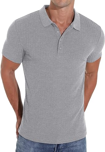 Photo 1 of Askdeer Men's Polo Shirts Classic Stretch Slim Fit Casual Shirts, M
