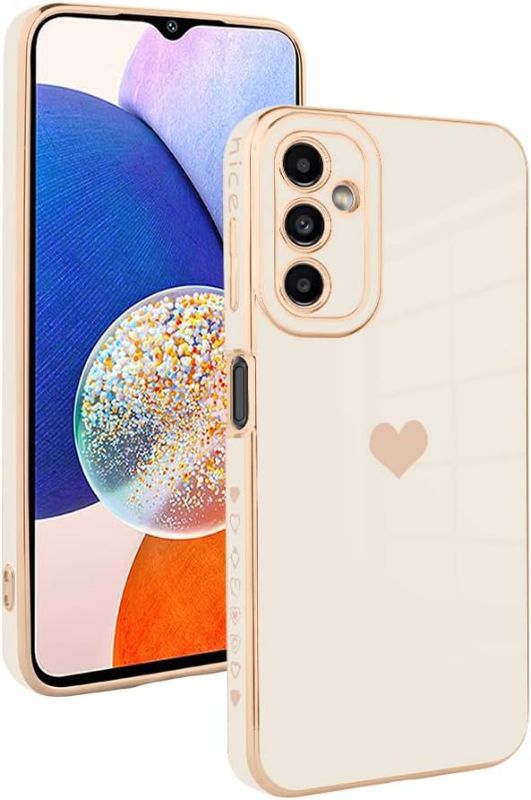 Photo 1 of Fiyart Designed for Samsung Galaxy A14 5G Case Love Heart Design for Women Girls Soft TPU Plating Full Camera Lens Protection Phone Cover Bumper for Galaxy S23 Plus 5G -White

