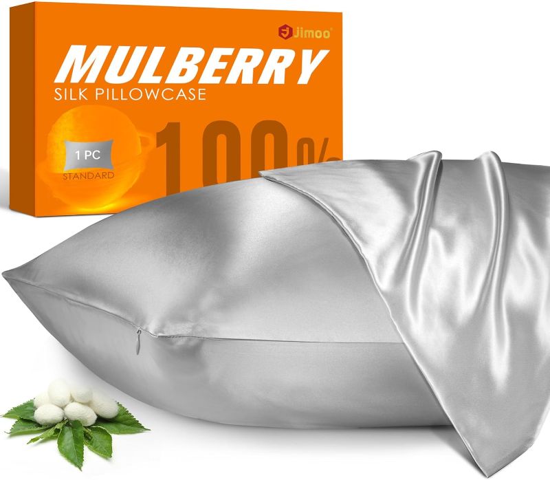 Photo 1 of 100% Mulberry Silk Pillowcase for Hair and Skin, 22 Momme Natural Silk Pillow Case with Zipper, Both Sided Pure Silk Pillow Cover Gifts for Women Mom Men(Silver Grey, Standard 20''×26'')
