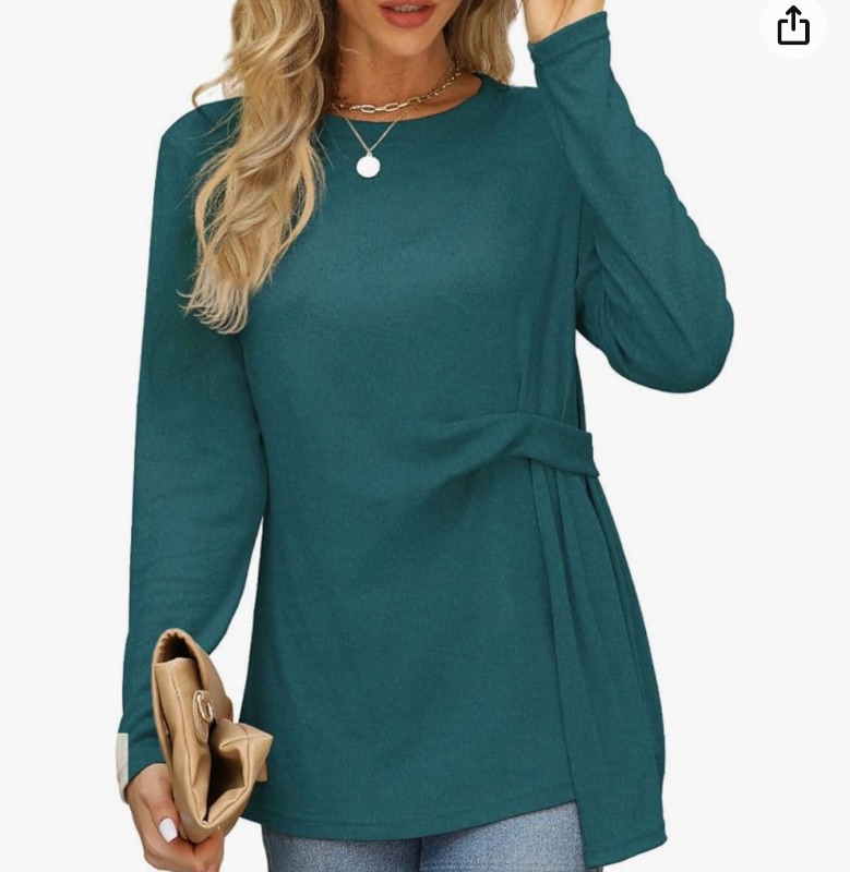 Photo 1 of Beimuc Long Sleeve Shirts for Women Fall Fashion 2023 Fashionable Waist Pleats Design Round Neck Long Tunic Tops