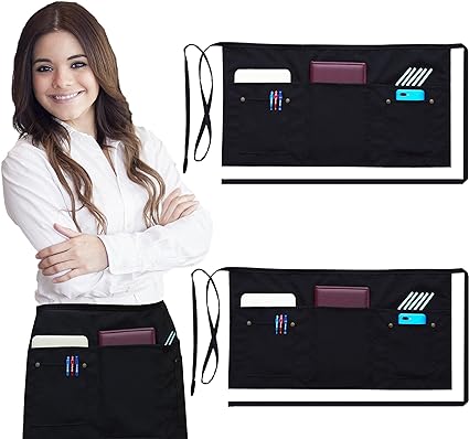 Photo 1 of  (2 Pack) – Commercial Grade Black Waist Aprons for Women Men – Restaurants Cafes Bars Home & Kitchen Apron